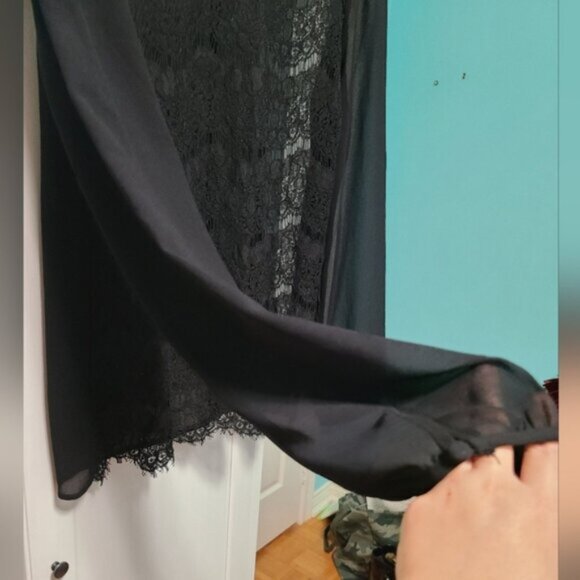 Forever 21 Black High Neck Lace Sheer See-Through Flounce Sleeve Blouse Shirt M - Picture 2 of 14